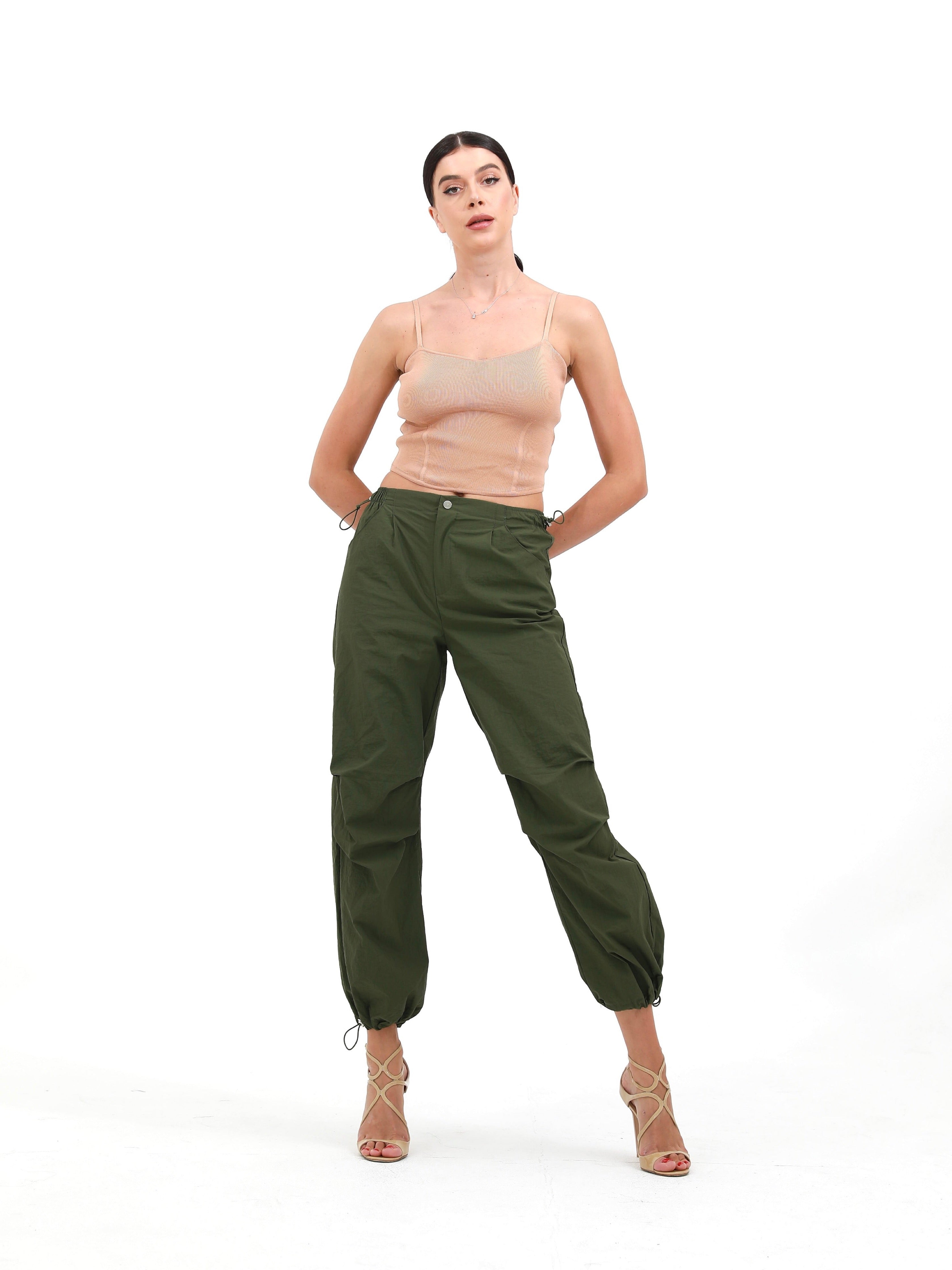 darkolivegreen |  women parachute pants | risska